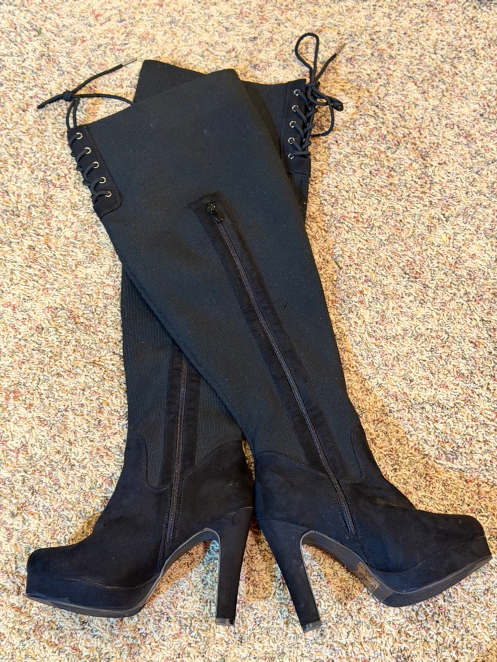 torrid Black Over-the-Knee Lace-Up Platform Heeled Boots
